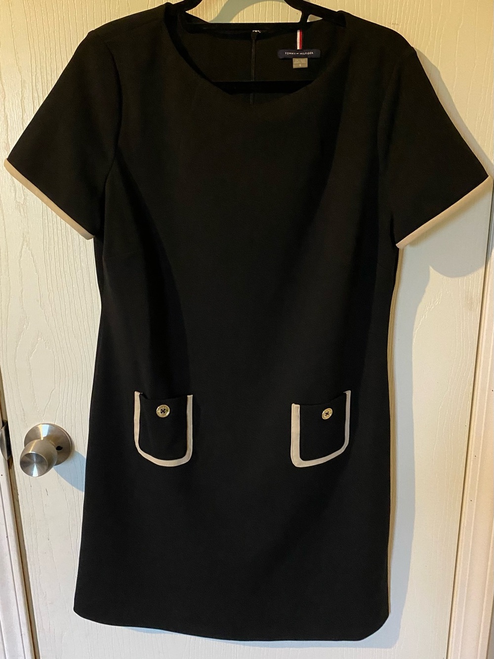 Tommy Hilfiger Black Shift Dress with Cream Trim